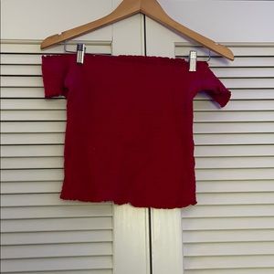 red off the shoulder shirt by hollister